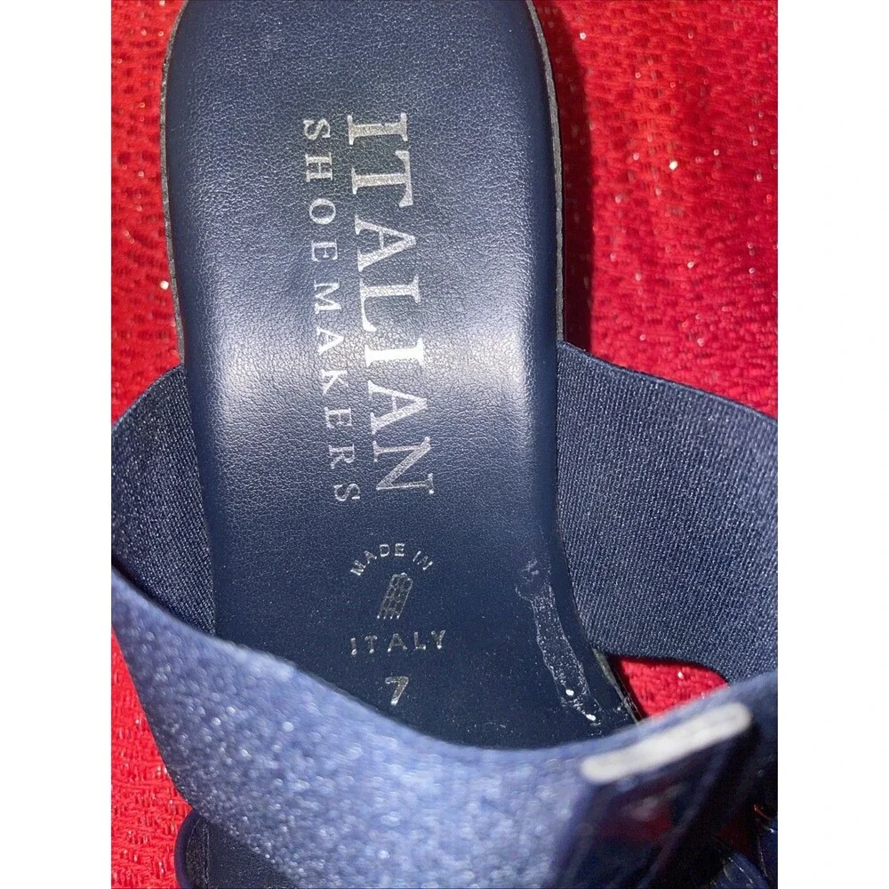 Italian Shoemakers Wedge Sandals Navy Blue Stretch Elastic Straps Italy 7 M